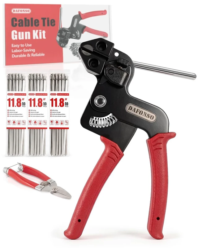 Main image of 167-Piece Stainless Steel Cable Tie Gun Kit with 165 Metal Zip Ties Self-locking 11.8 in 304 stainless steel ties, metal scissors, fencing, exhaust wrap, cable management and outdoor work
