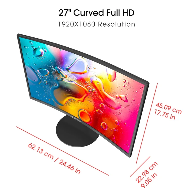 Alt view image 3 of 7 - Curved 27-inch Prime Monitor up to 100Hz 1080p, HDMI x2, VGA, 99% sRGB, Built-in Speakers, R1500, Machine Black 2025 (C275W-1920RN Series)