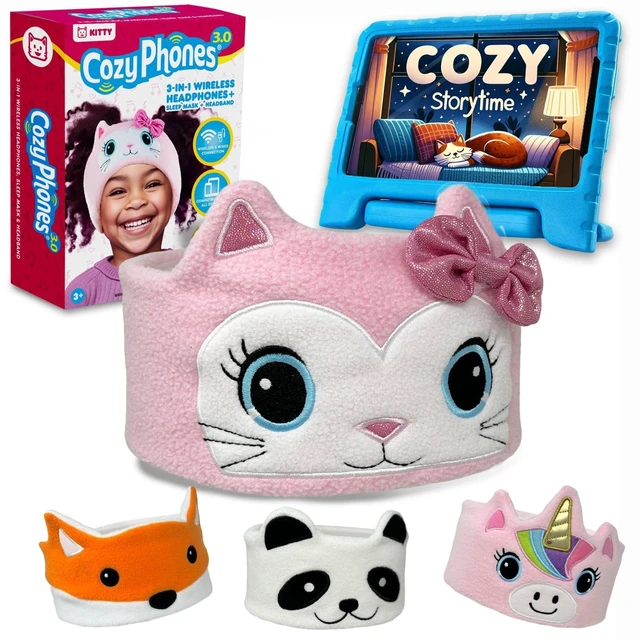 Main image of Toddler Headphones Wireless, Kids Bluetooth Earphones, Safe Volume - Wired School Headphones for Kids with 3.5 MM Jack and Travel Bag - Toddler Airplane Accessories for Boys & Girls - Kitty