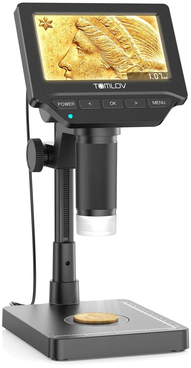 Main image of DM4W Microscope with Weighing Scale: 4.3" Digital Coin Magnifier Error Coin Microscopes with Lights, 8" Tall Stand, IPS Screen For Coin Collectors, Jewelers, Students, Win/Mac Compatible