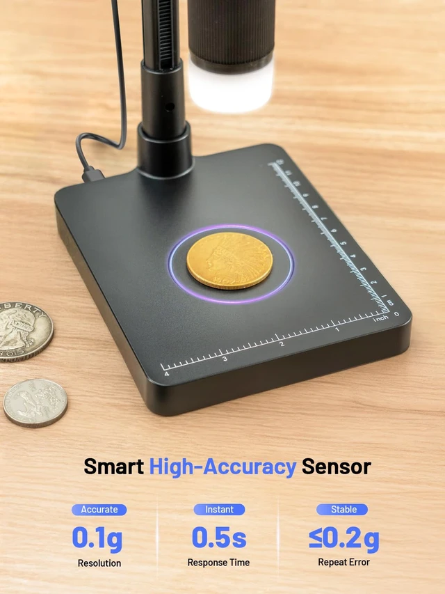 Alt view image 3 of 7 - DM4W Microscope with Weighing Scale: 4.3" Digital Coin Magnifier Error Coin Microscopes with Lights, 8" Tall Stand, IPS Screen For Coin Collectors, Jewelers, Students, Win/Mac Compatible