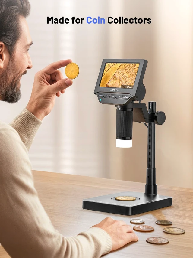 Alt view image 4 of 7 - DM4W Microscope with Weighing Scale: 4.3" Digital Coin Magnifier Error Coin Microscopes with Lights, 8" Tall Stand, IPS Screen For Coin Collectors, Jewelers, Students, Win/Mac Compatible