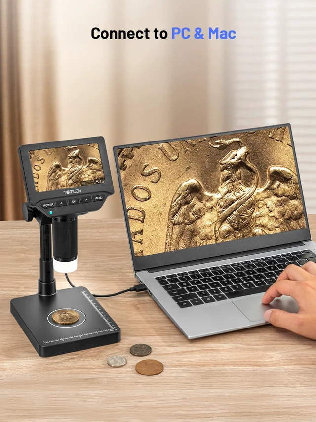 Alt view image 7 of 7 - DM4W Microscope with Weighing Scale: 4.3" Digital Coin Magnifier Error Coin Microscopes with Lights, 8" Tall Stand, IPS Screen For Coin Collectors, Jewelers, Students, Win/Mac Compatible
