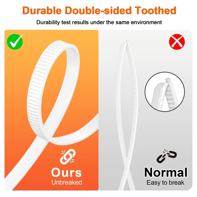 Alt view image 5 of 7 - 20 Inch White Long Zip Ties,60 LBS Tensile Strength Heavy Duty Large Cable Wire Ties With Self-Locking Adjustable More Durable Nylon Tie Wraps for Indoor Outdoor100 Pack