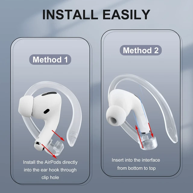 Alt view image 5 of 6 - 2 Pairs Ear Hooks for AirPods 5 Pro 2 1 AirPod 4-1, Transparent Upgraded Anti Slip Sports Clip Hooks, Fit for AirPods 5 AirPods Pro 2, Pro, AirPods 4, 3, 2 & 1, Friendly to Glasses Wearers
