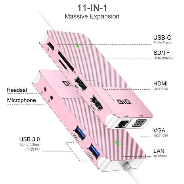 Alt view image 2 of 7 - USB 3.0 Docking Station Dual Monitor,2*HDMI HUB Displaylink Dock for Laptop with Ethernet,Cardreader,Triple Display HDMI Splitter Extend Vga C Adapter for MacBook OS M1-M5 Neo,Windows,dell,hp,computer