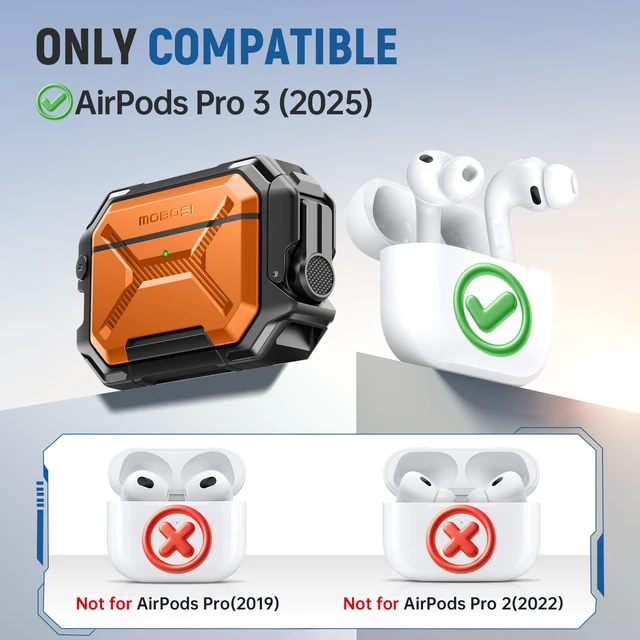 Alt view image 2 of 7 - for AirPods Pro 3 Case IP68 Waterproof, Orange Case for iPods Pro 3, Compatible with MagSafe, Military Grade Protective Cover with Secure Lock, Keychain, Phone Stand (2025)