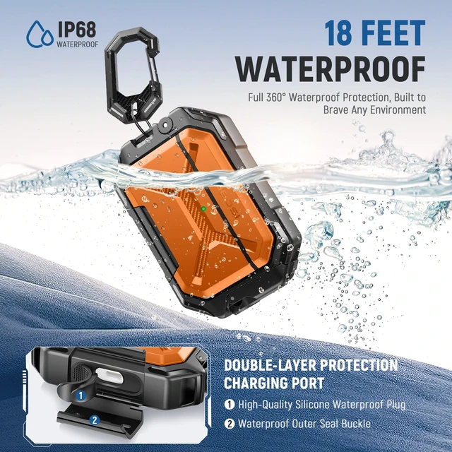 Alt view image 3 of 7 - for AirPods Pro 3 Case IP68 Waterproof, Orange Case for iPods Pro 3, Compatible with MagSafe, Military Grade Protective Cover with Secure Lock, Keychain, Phone Stand (2025)