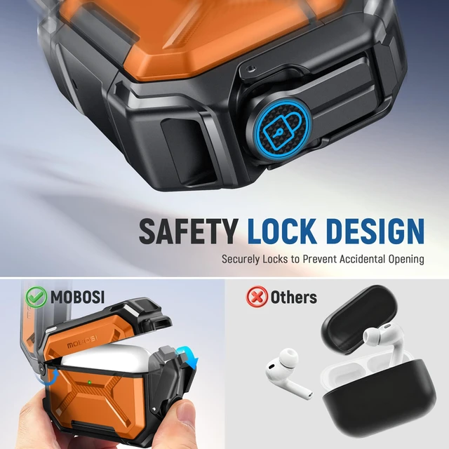 Alt view image 5 of 7 - for AirPods Pro 3 Case IP68 Waterproof, Orange Case for iPods Pro 3, Compatible with MagSafe, Military Grade Protective Cover with Secure Lock, Keychain, Phone Stand (2025)