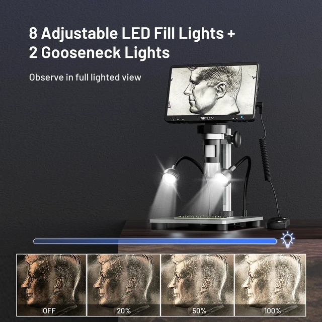 Alt view image 7 of 7 - DM9 7" Digital Microscope: 1080P 1200X Coin Microscope Magnifier, 12MP Ultra-Precise Focusing LCD Soldering Microscopes for Adults, PC View, 16GB