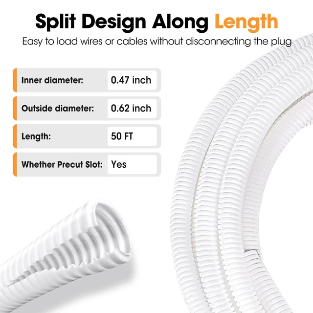 Alt view image 3 of 6 - 50 FT Wire Loom 1/2 Inch, Split Wire Loom Tubing Wire Conduit with Installation Tool, Flexible Wire Protector Tubing White