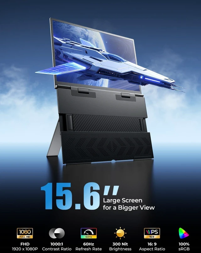 Alt view image 3 of 7 - Laptop Screen Extender 15.6" FHD 1080P IPS Portable Monitor Above Laptop Ultra-Thin Aluminum Alloy Build, Clamp-On Design, USB-C One-Cable Setup, Extend & Mirror Modes for Work, Study & Travel