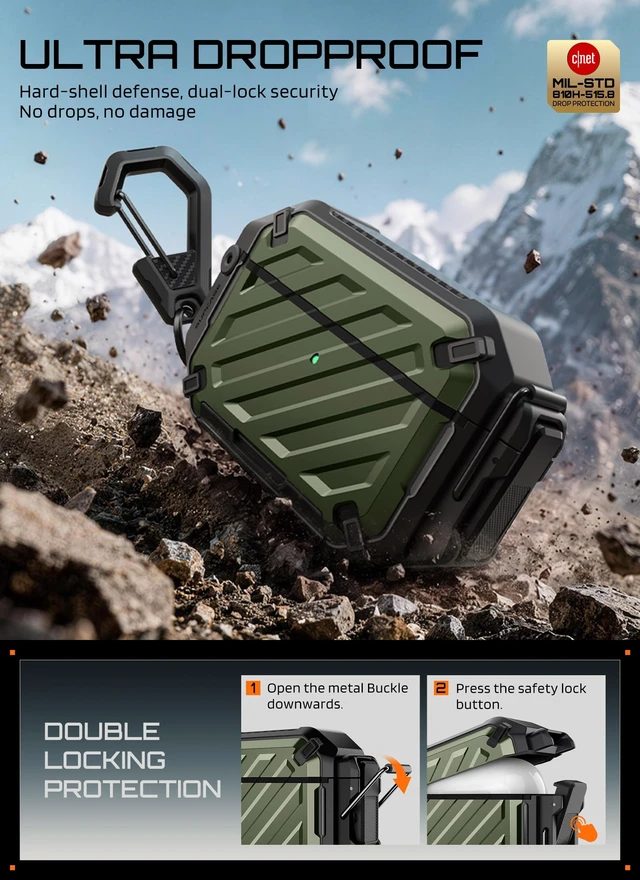 Alt view image 4 of 7 - for AirPods Pro 3 Case with IP68 Waterproof, Lock &Carabiner,Guldan Compatible with MagSafe, Military-Grade Protection, Anti-Scratch Hard Shell Cover for AirPods Pro 3rd Generation 2025, UB Pro