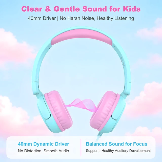 Alt view image 3 of 7 - V1 Kids Headphones, Wired Stereo Foldable Tangle-Free 3.5mm Adjustable On-Ear Headphones for Kids for School/Toddlers/Childrens/Teens/Boys/Girls/Ipad/Tablet/Kindle/Phones/Travel/Plane (Cyan)
