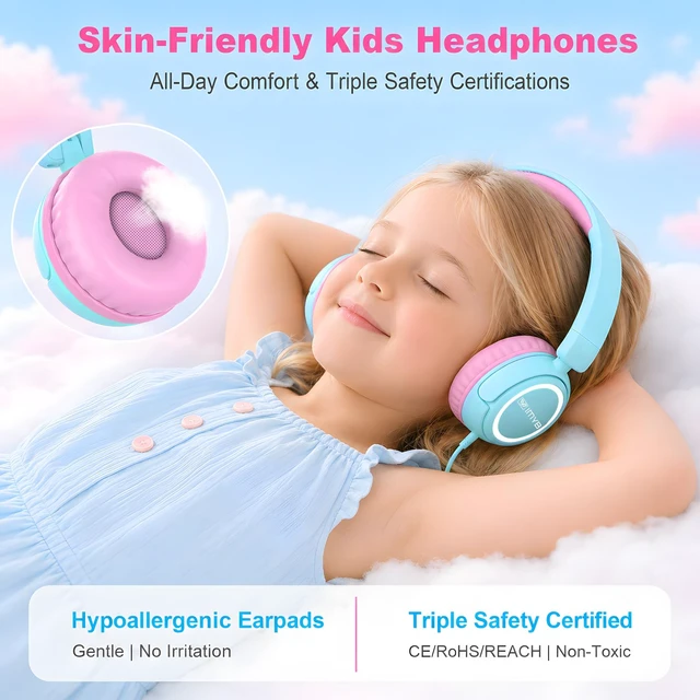 Alt view image 4 of 7 - V1 Kids Headphones, Wired Stereo Foldable Tangle-Free 3.5mm Adjustable On-Ear Headphones for Kids for School/Toddlers/Childrens/Teens/Boys/Girls/Ipad/Tablet/Kindle/Phones/Travel/Plane (Cyan)