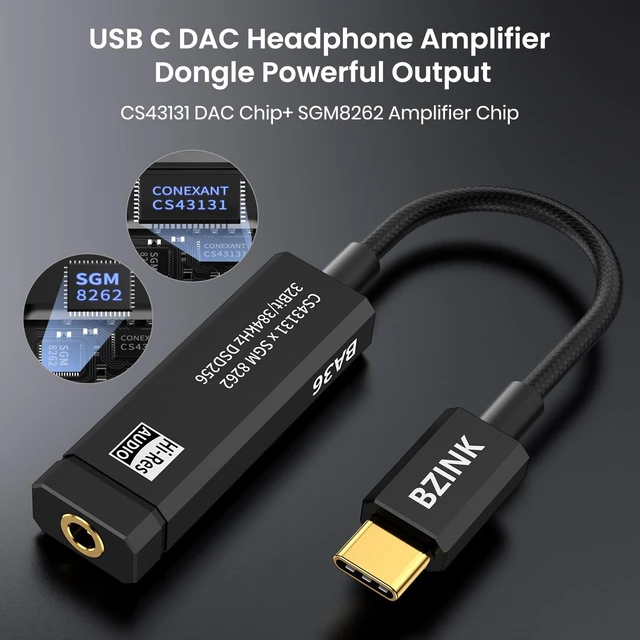 Alt view image 2 of 7 - BA36 USB C DAC with CS43131+SGM8262 HiFi Chip Headphone Amplifier USB C to 3.5mm Audio Adapter with Powerful 227mW@32 Output, Hi-Res Portable DAC Dongle for iOS Android Windows Mac