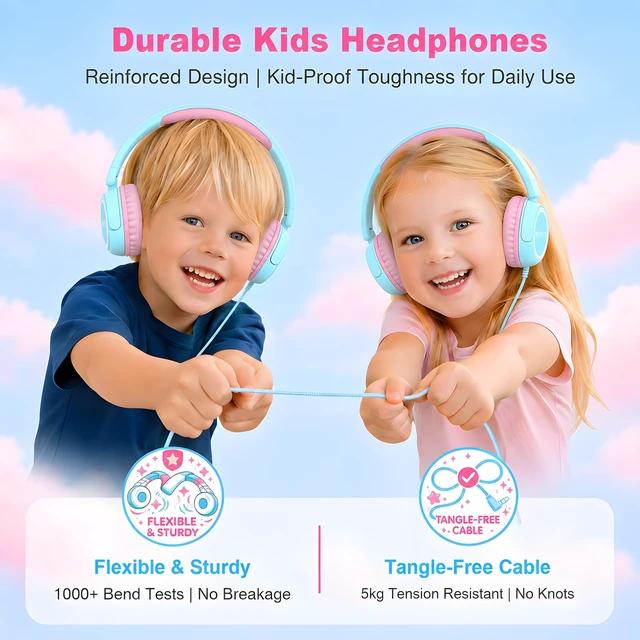 Alt view image 5 of 7 - V1 Kids Headphones, Wired Stereo Foldable Tangle-Free 3.5mm Adjustable On-Ear Headphones for Kids for School/Toddlers/Childrens/Teens/Boys/Girls/Ipad/Tablet/Kindle/Phones/Travel/Plane (Cyan)