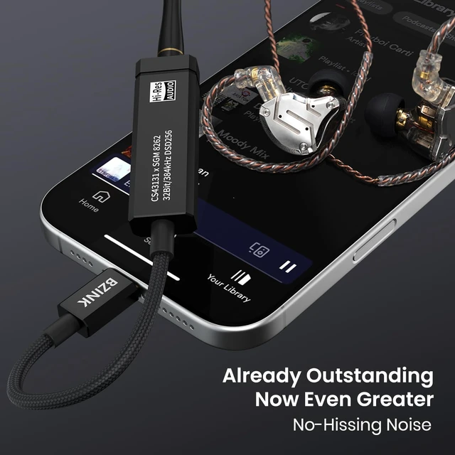 Alt view image 4 of 7 - BA36 USB C DAC with CS43131+SGM8262 HiFi Chip Headphone Amplifier USB C to 3.5mm Audio Adapter with Powerful 227mW@32 Output, Hi-Res Portable DAC Dongle for iOS Android Windows Mac