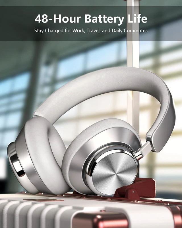 Alt view image 7 of 7 - Y03 Bluetooth Headphones Wireless Active Noise Cancelling Over Ear Headphones 48 Hours Playtime High Sound Quality 6 EQ Music Mode Headphones with Soft Ear Cushion - Silver