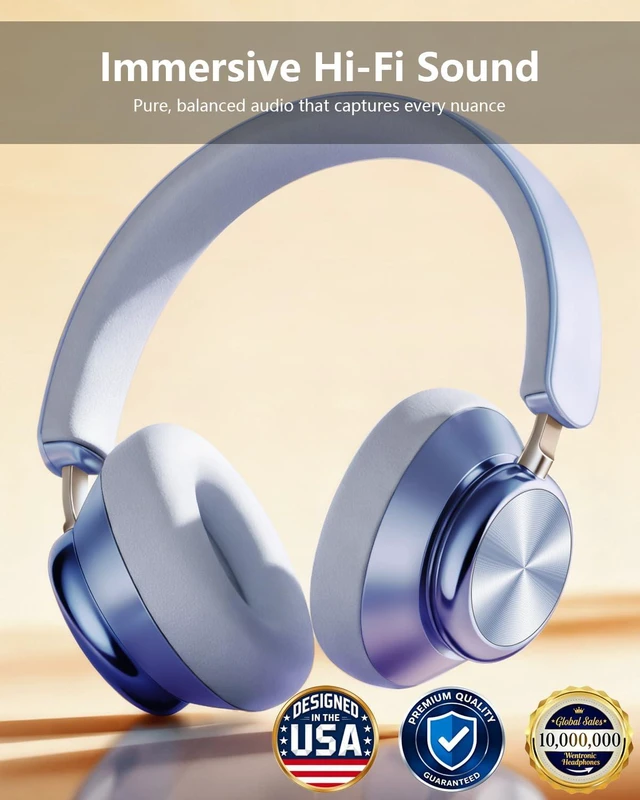 Alt view image 2 of 7 - Y03 Bluetooth Headphones Wireless Active Noise Cancelling Over Ear Headphones 48 Hours Playtime High Sound Quality 6 EQ Music Mode Headphones with Soft Ear Cushion - Blue