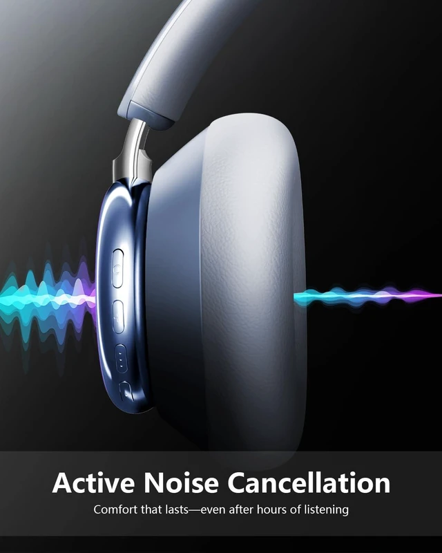 Alt view image 4 of 7 - Y03 Bluetooth Headphones Wireless Active Noise Cancelling Over Ear Headphones 48 Hours Playtime High Sound Quality 6 EQ Music Mode Headphones with Soft Ear Cushion - Blue