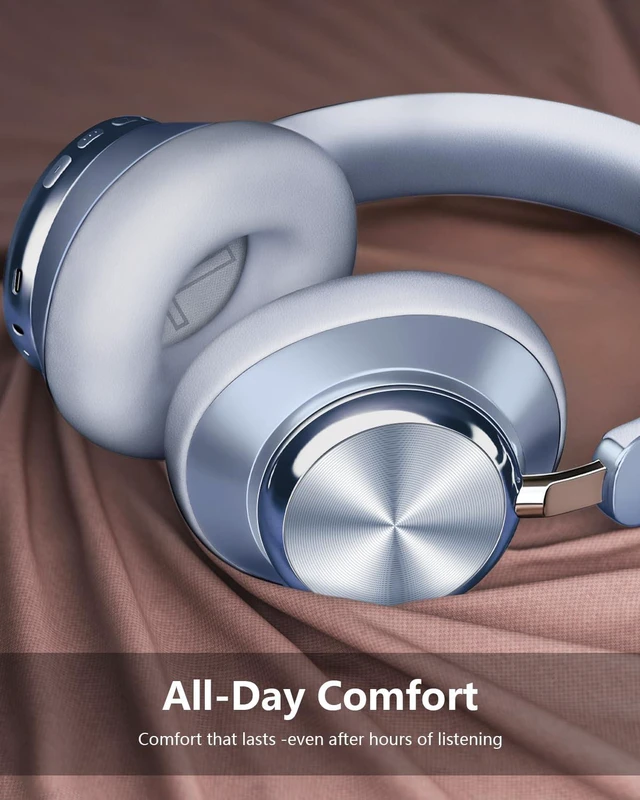 Alt view image 3 of 7 - Y03 Bluetooth Headphones Wireless Active Noise Cancelling Over Ear Headphones 48 Hours Playtime High Sound Quality 6 EQ Music Mode Headphones with Soft Ear Cushion - Blue