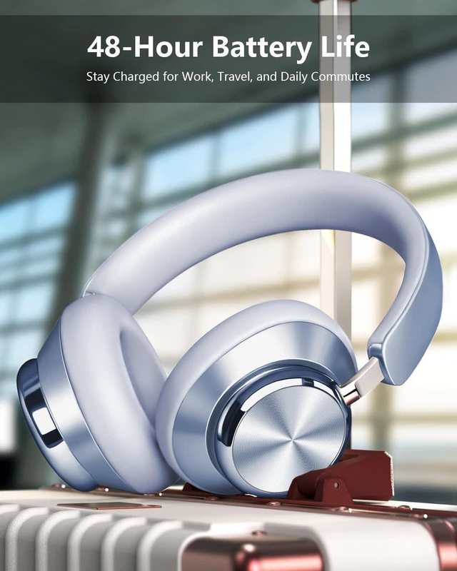 Alt view image 7 of 7 - Y03 Bluetooth Headphones Wireless Active Noise Cancelling Over Ear Headphones 48 Hours Playtime High Sound Quality 6 EQ Music Mode Headphones with Soft Ear Cushion - Blue