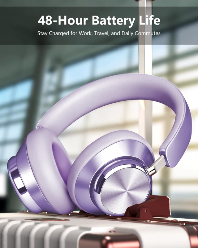 Alt view image 7 of 7 - Y03 Bluetooth Headphones Wireless Active Noise Cancelling Over Ear Headphones 48 Hours Playtime High Sound Quality 6 EQ Music Mode Headphones with Soft Ear Cushion - Purple