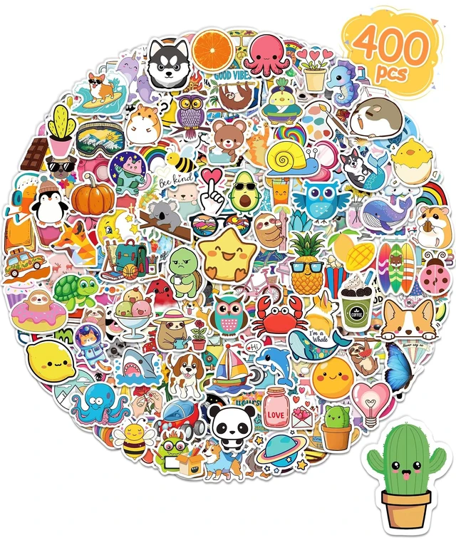 Main image of 400 Pcs Stickers for Kids, Cute Vinyl Waterproof Stickers for Water Bottle Treasure Box Toys for Classroom Prizes, Teacher Back to School Supplies Gifts, Sticker Pack for Girls Teens, Party Favors