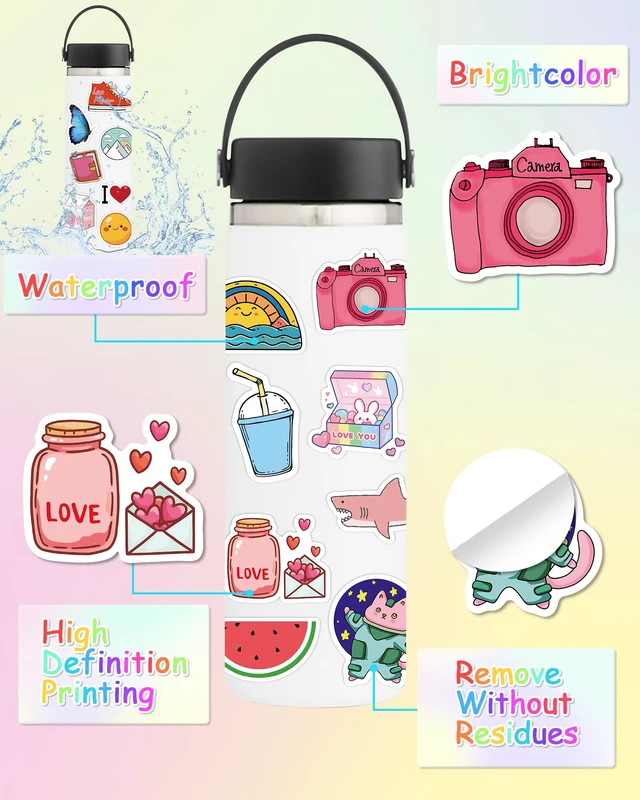 Alt view image 3 of 6 - 400 Pcs Stickers for Kids, Cute Vinyl Waterproof Stickers for Water Bottle Treasure Box Toys for Classroom Prizes, Teacher Back to School Supplies Gifts, Sticker Pack for Girls Teens, Party Favors