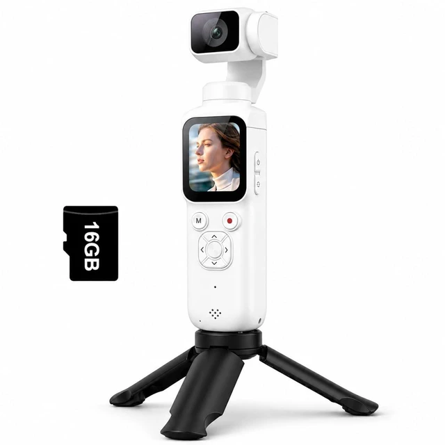 Main image of 4K Vlogging Camera, Pocket Digital Camera, 330° Rotating Lens Auto subject framing and WiFi sharing for YouTube, TikTok and travel, includes 16GB card, mini tripod and carrying bag
