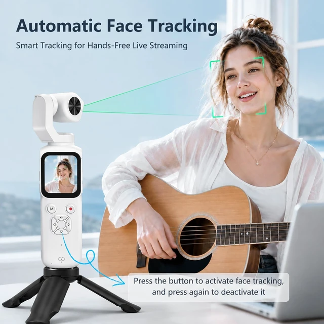 Alt view image 3 of 7 - 4K Vlogging Camera, Pocket Digital Camera, 330° Rotating Lens Auto subject framing and WiFi sharing for YouTube, TikTok and travel, includes 16GB card, mini tripod and carrying bag