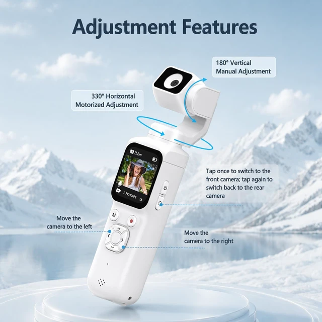 Alt view image 5 of 7 - 4K Vlogging Camera, Pocket Digital Camera, 330° Rotating Lens Auto subject framing and WiFi sharing for YouTube, TikTok and travel, includes 16GB card, mini tripod and carrying bag