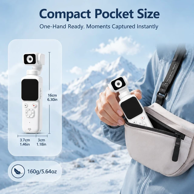 Alt view image 6 of 7 - 4K Vlogging Camera, Pocket Digital Camera, 330° Rotating Lens Auto subject framing and WiFi sharing for YouTube, TikTok and travel, includes 16GB card, mini tripod and carrying bag