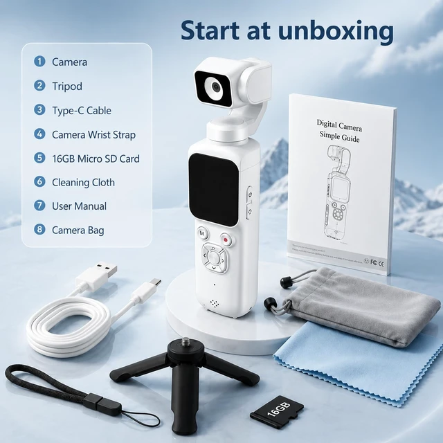 Alt view image 7 of 7 - 4K Vlogging Camera, Pocket Digital Camera, 330° Rotating Lens Auto subject framing and WiFi sharing for YouTube, TikTok and travel, includes 16GB card, mini tripod and carrying bag