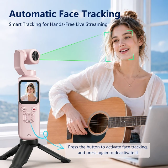 Alt view image 3 of 7 - 4K Vlogging Camera, Pocket Digital Camera, 330° Rotating Lens Auto subject framing and WiFi sharing for YouTube, TikTok and travel, includes 16GB card, mini tripod and carrying bag