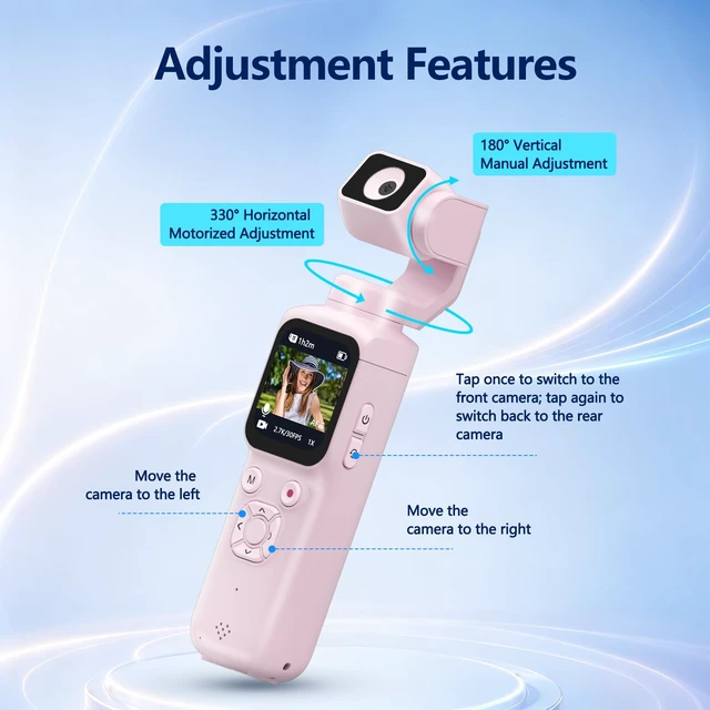 Alt view image 5 of 7 - 4K Vlogging Camera, Pocket Digital Camera, 330° Rotating Lens Auto subject framing and WiFi sharing for YouTube, TikTok and travel, includes 16GB card, mini tripod and carrying bag