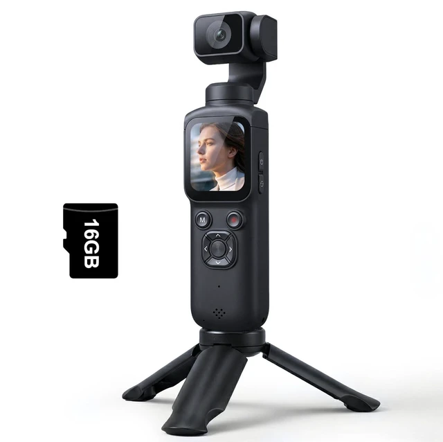 Main image of 4K Vlogging Camera, Pocket Digital Camera, 330° Rotating Lens Auto subject framing and WiFi sharing for YouTube, TikTok and travel, includes 16GB card, mini tripod and carrying bag
