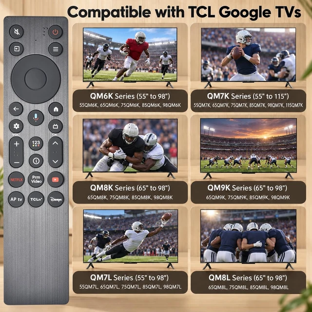 Alt view image 2 of 7 - for TCL RC923A Voice Remote,Replacement Control for TCL Smart TV Compatible with TCL 2026 4K OLED QLED QLED Mini Google TVs, 50QM6K, 55QM6K, 65QM6KPRO, 75QM6KPRO, 85QM6K, 98QM6KPRO and More