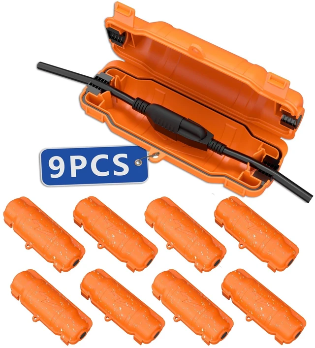 Main image of 9 Pack Outdoor Extension Cord Safety Cover, Waterproof, Orange Weatherproof Electrical Box for Plug and Socket, IP54 Water Resistant Seal, Protects Outdoor Connections and Holiday Lights