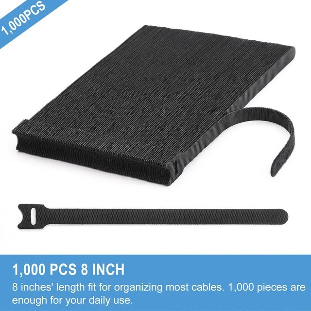 Alt view image 2 of 6 - 1000 PCS 8 Inches Reusable Cable Ties Adjustable Cord Wraps, Cable Straps Hook & Loop Cord Organizer, Cable Management (100 PCS x 10 Packs)