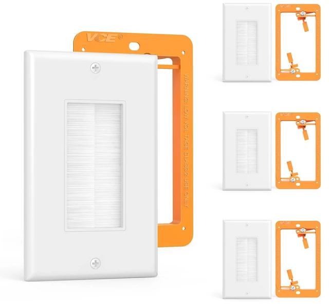 Main image of Brush Wall Plate Cable Pass Through with Bracket, Orange, 4-Pack