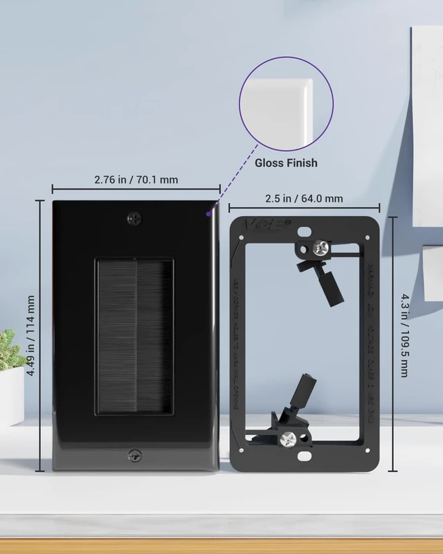 Alt view image 2 of 7 - Brush Wall Plate Cable Pass Through with Bracket, Black, 4-Pack