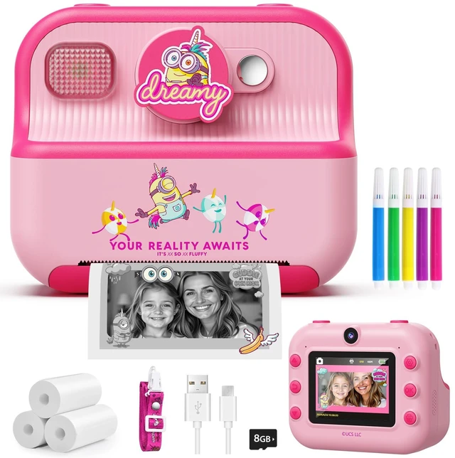 Main image of Kids Instant Camera for Minions Fans, Despicable Me Toy with Front & Rear Dual Selfie Lens, 1080P Video, Portable Toddler Camera, Birthday Gift for Boys Girls Ages 3-12, Pink
