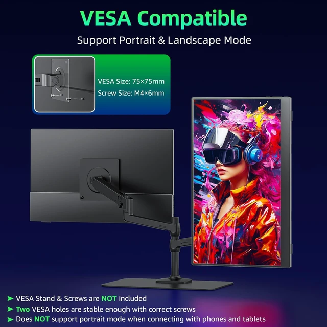 Alt view image 5 of 7 - Portable Monitor for Laptop MacBook Surface PC Xbox PS5, Travel Monitor Second Screen for Laptop, HDMI USB-C VESA Compatible Built-in Speaker, 15.6
