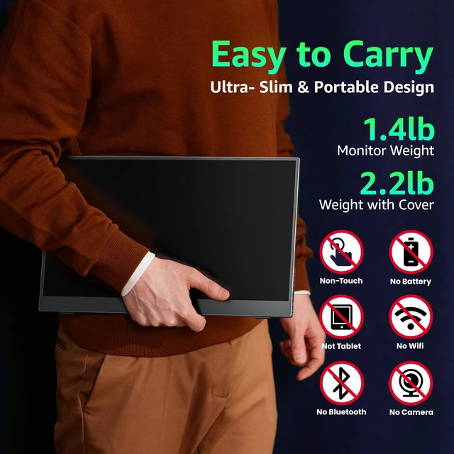 Alt view image 6 of 7 - Portable Monitor for Laptop MacBook Surface PC Xbox PS5, Travel Monitor Second Screen for Laptop, HDMI USB-C VESA Compatible Built-in Speaker, 15.6