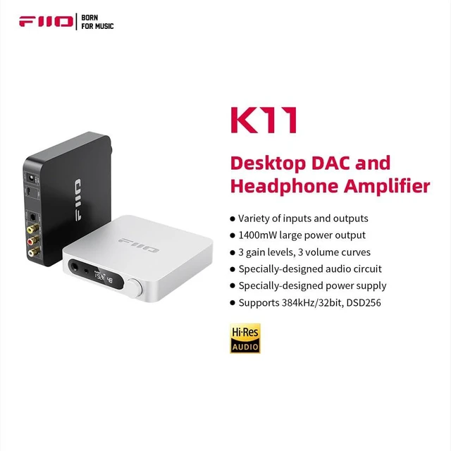 Alt view image 4 of 7 - K11 DAC and Headphone Amplifier for Home Audio or PC, 6.35mm and Balanced 4.4mm, RCA, Coaxial, Optical, 1400mW, 384kHz/24Bit DSD256 (Silver)