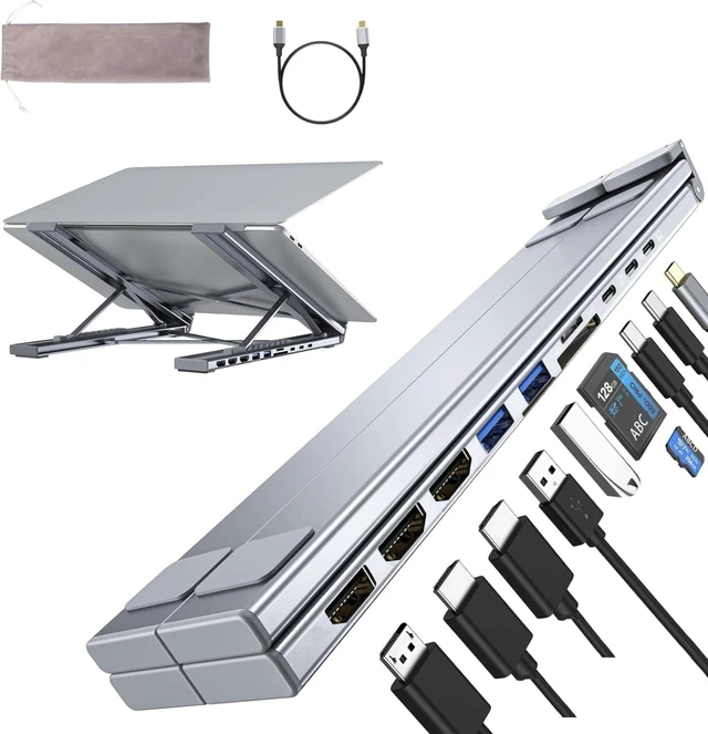 Main image of M94 Laptop Docking Station Stand 3 Monitors, 10 in 1 USB C Hub Triple 4K@60Hz Display with Dual HDMI, DisplayPort, Portable Laptop Stand with USB Ports, Dock Station Computer Holder (2 HDMI+DP)