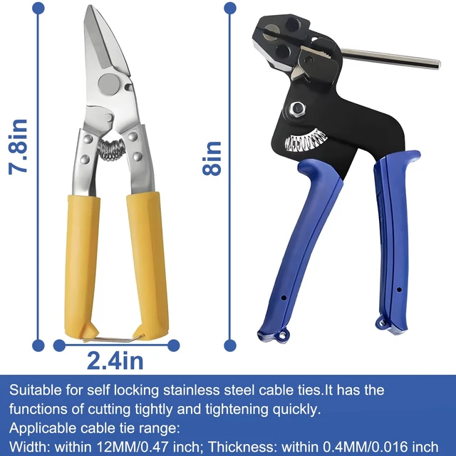 Alt view image 2 of 7 - Heavy Duty Stainless Steel Zip Tie Gun Kit with 100pcs Self-Locking Metal Cable Ties, Duty Outdoor Adjustable Fastening Cutting Tie Tool Sets, Durable & Adjustable Tool Set (Blue)