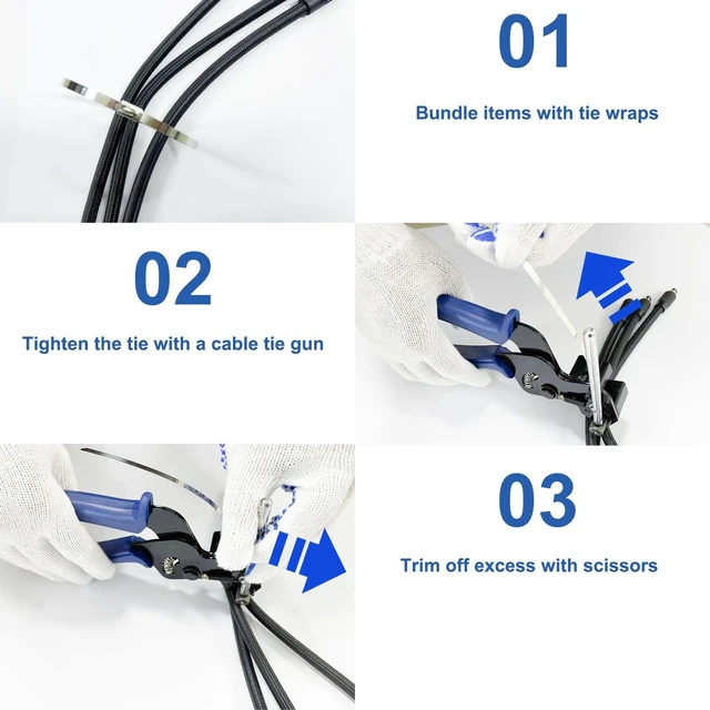 Alt view image 4 of 7 - Heavy Duty Stainless Steel Zip Tie Gun Kit with 100pcs Self-Locking Metal Cable Ties, Duty Outdoor Adjustable Fastening Cutting Tie Tool Sets, Durable & Adjustable Tool Set (Blue)